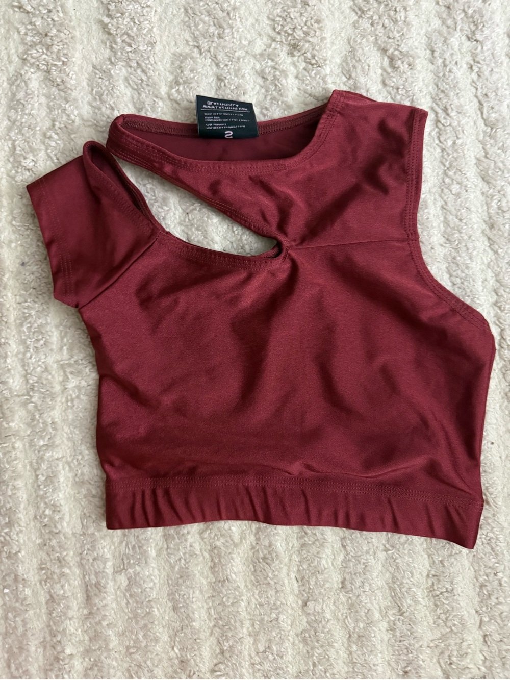 One-Shoulder Cutout Sports Bodysuit Top - Burgundy